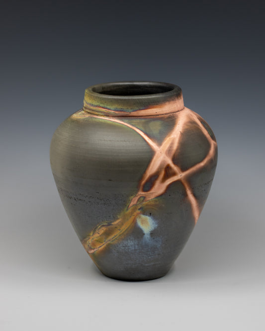 7” Copper Fumed Raku Vase